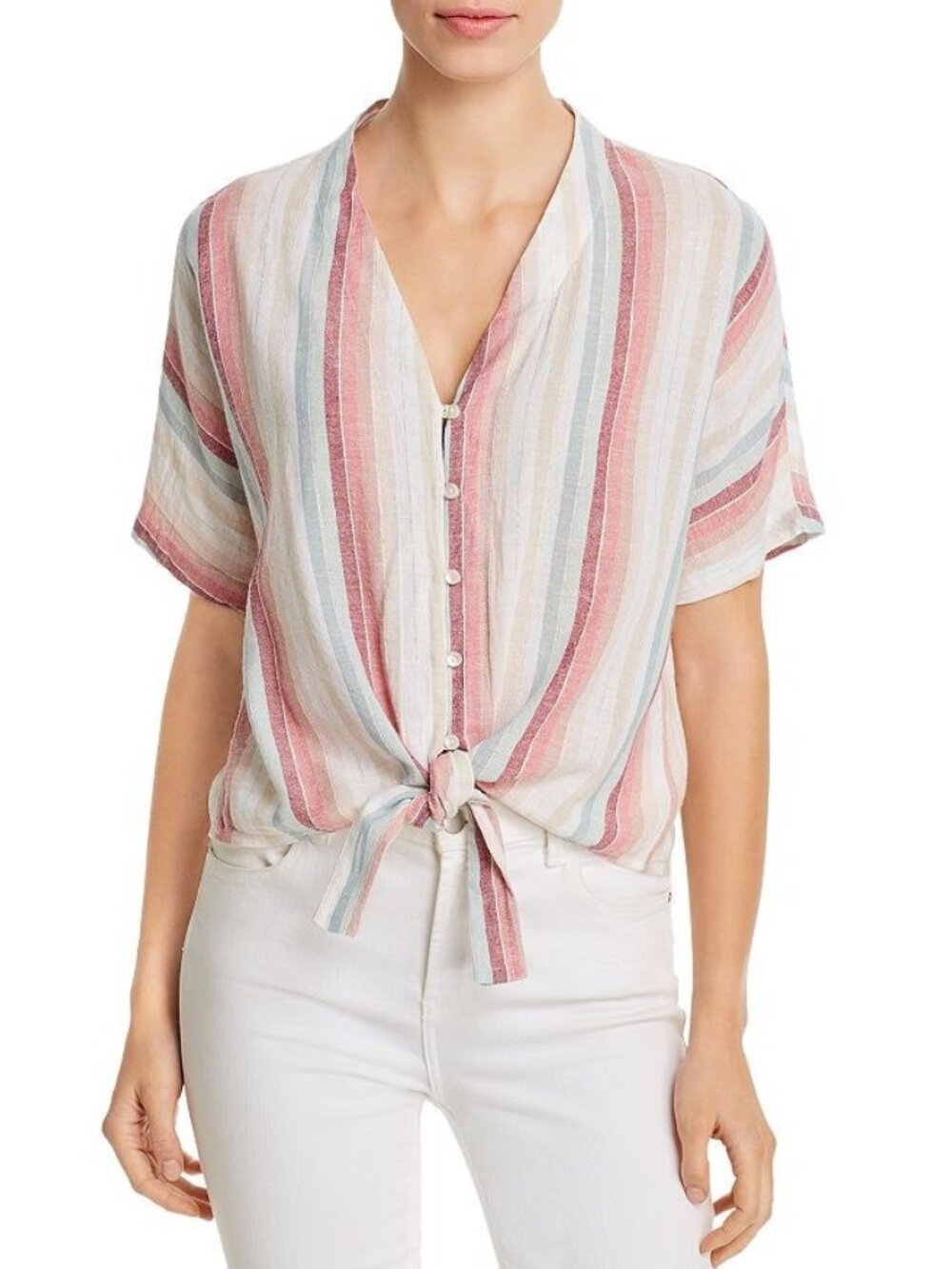 Elan Womens Striped Tie Front Top Size 2X Lightweight Button Down Preppy - Picture 3 of 10
